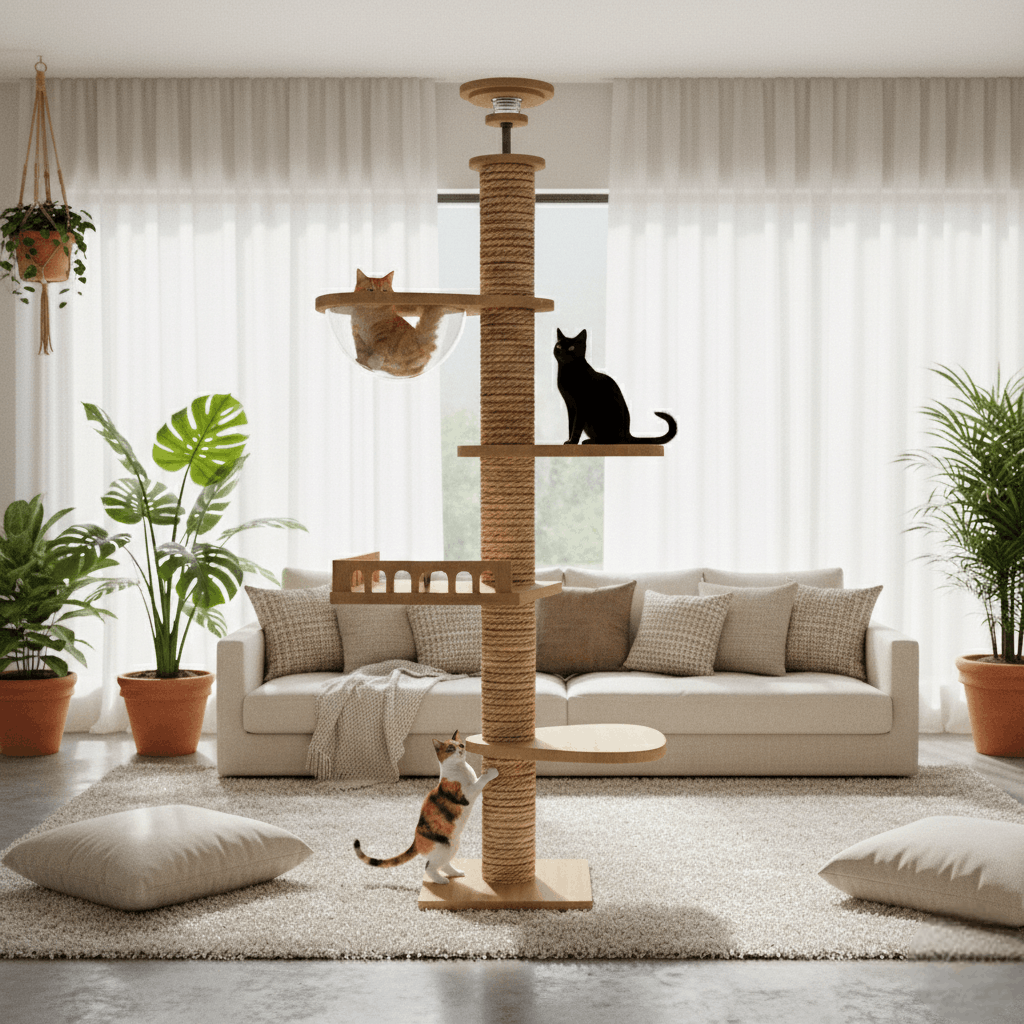 TitanPeak 260 – Arbre à chat XXL en bois massif  du sol au plafond  spécial Maine Coon