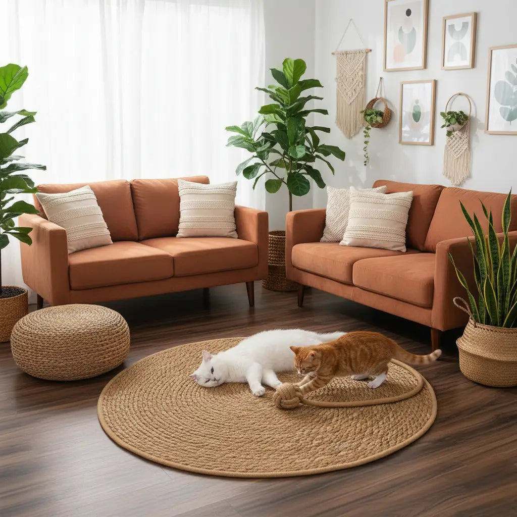 TAPIS GRIFFOIR CHAT EN ROTIN 40 CM – NATUREL, RAFRAÎCHISSANT & RÉSISTANT