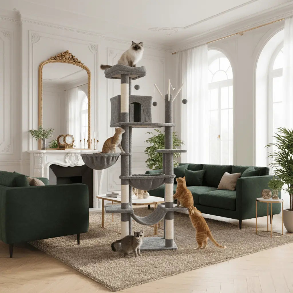 Le Skyline: Arbre à chat design avec condo privé et perchoir panoramique 175 cm
