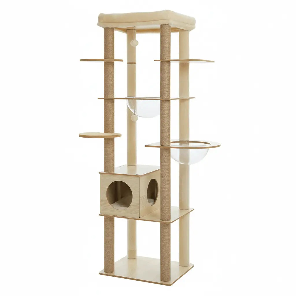 Arbre à chat en bois PrimeFeline 180 cm –  La tour féline haut de gamme pour chats d’intérieur