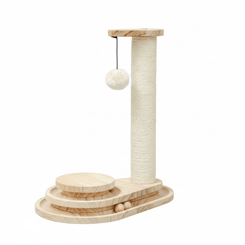 ARBRE À CHAT EN BOIS MASSIF AVEC JEU DE BALLES