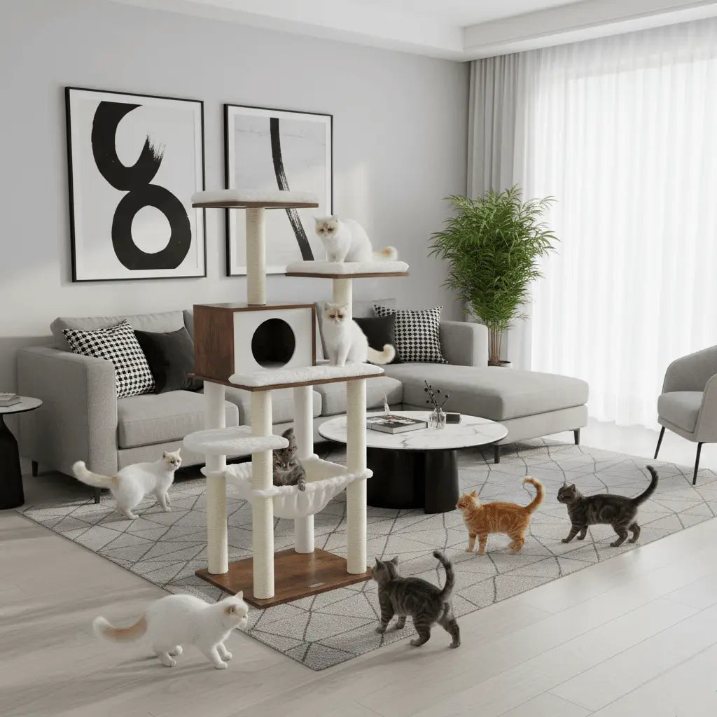 VeloursClimb – L’arbre à chat chic en bois au confort absolu 138 cm