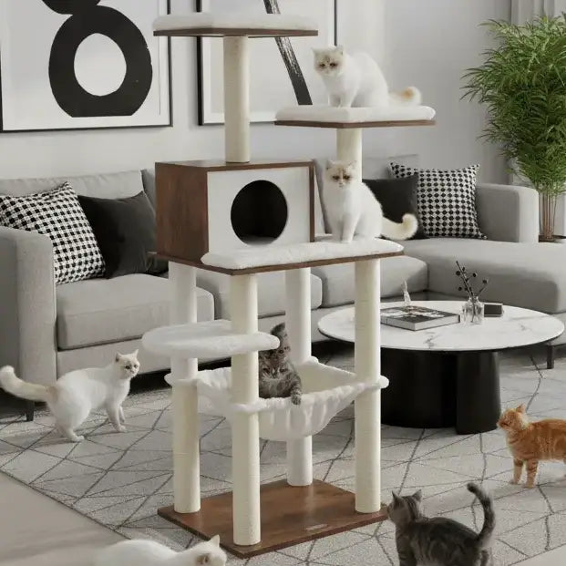 VeloursClimb – L’arbre à chat chic en bois au confort absolu 138 cm
