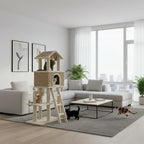 VeloursClaw Duo – L’arbre à chat en bois compact et élégant 131 cm