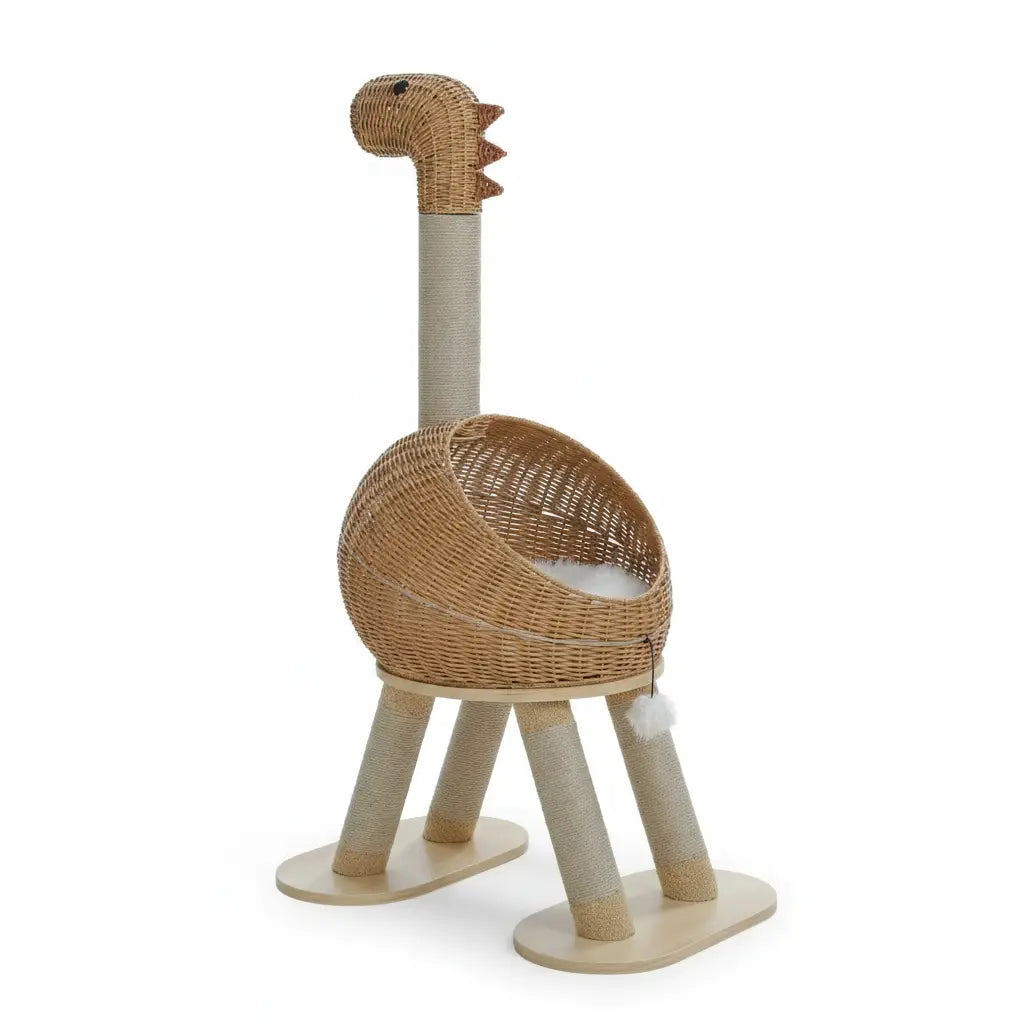 JURASSIA NEST – ARBRE À CHAT DESIGN EN BOIS ET ROTIN NATUREL 116 CM