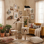 Veloura Tower – Arbre à Chat design en rotin et bois avec condo  148 cm