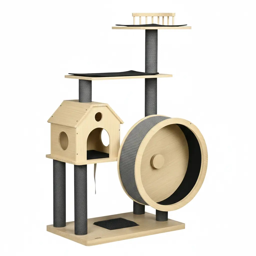 SPINWOOD ELITE – ARBRE À CHAT DESIGN EN BOIS MASSIF NOUVELLE GÉNÉRATION 143 CM