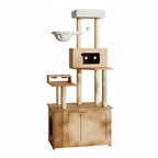 Arbre à chat en bois massif PrestigeLounge – Le meuble félin tout-en-un au design intelligent 173 cm