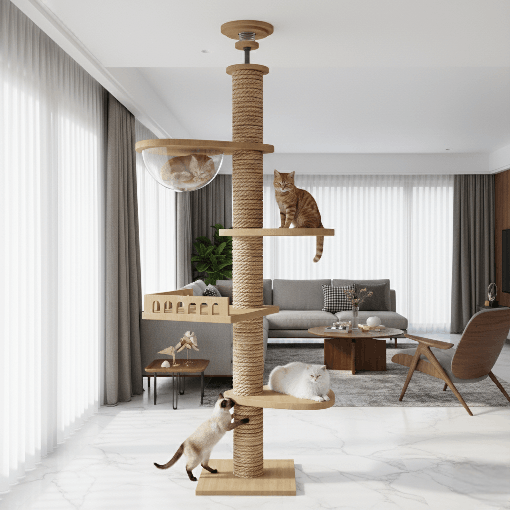 TitanPeak 260 – Arbre à chat XXL en bois massif  du sol au plafond  spécial Maine Coon