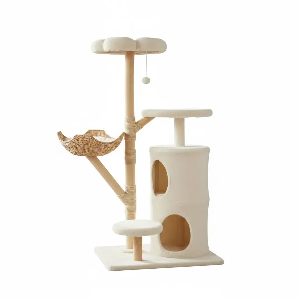 Arbre à chat en bois ZenFélin Nature – Le sanctuaire chic pour votre chat 142 cm