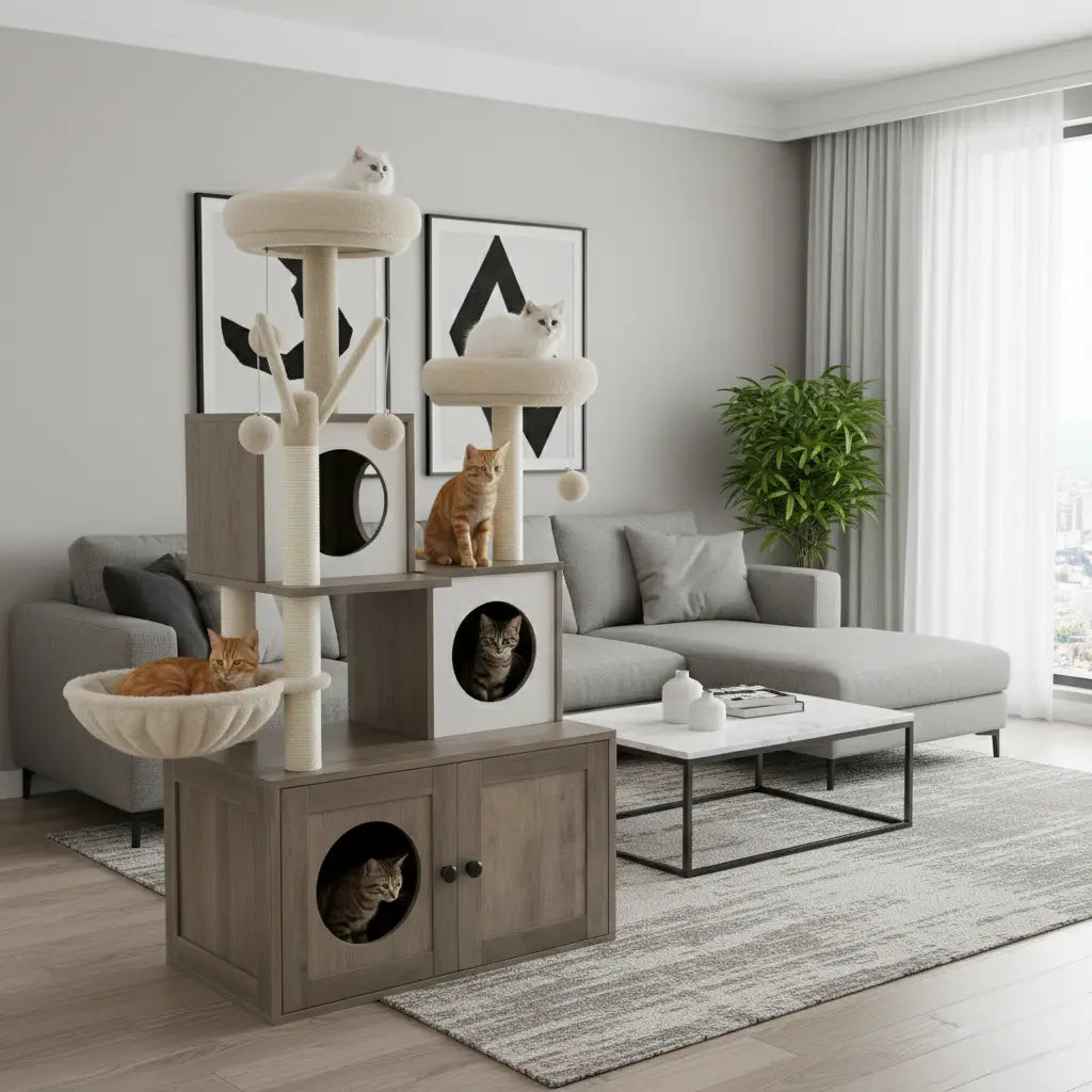 Arbre à chat en bois OpéraFeline – Le meuble félin tout-en-un au design sophistiqué 137 cm