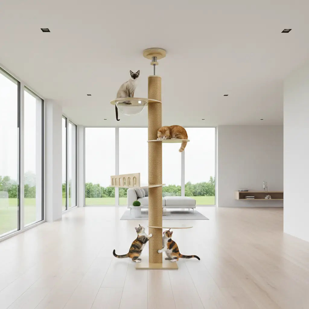 SKYWOOD PRESTIGE – ARBRE À CHAT XXL DU SOL AU PLAFOND EN BOIS MASSIF POUR MAINE COON