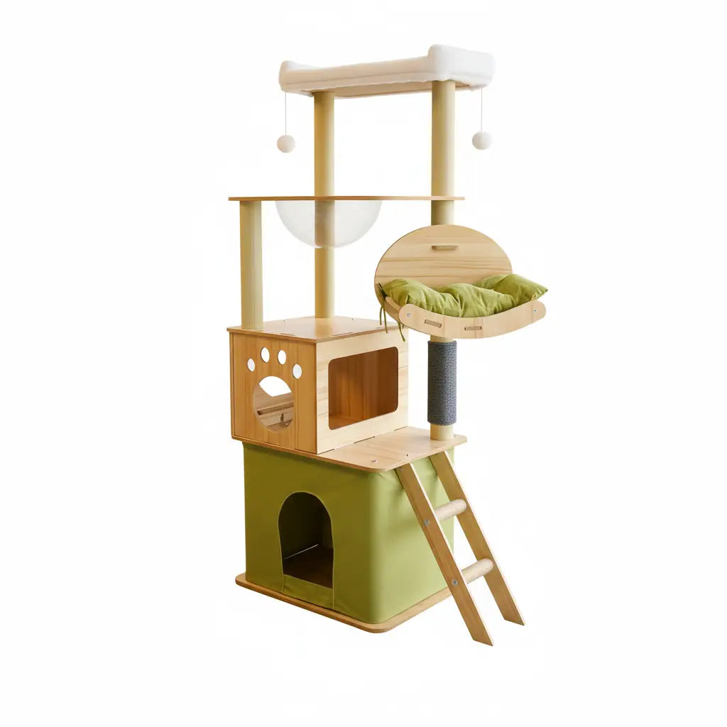 Arbre à chat en bois massif SkyGrande – L’arbre à chat premium pour félins actifs