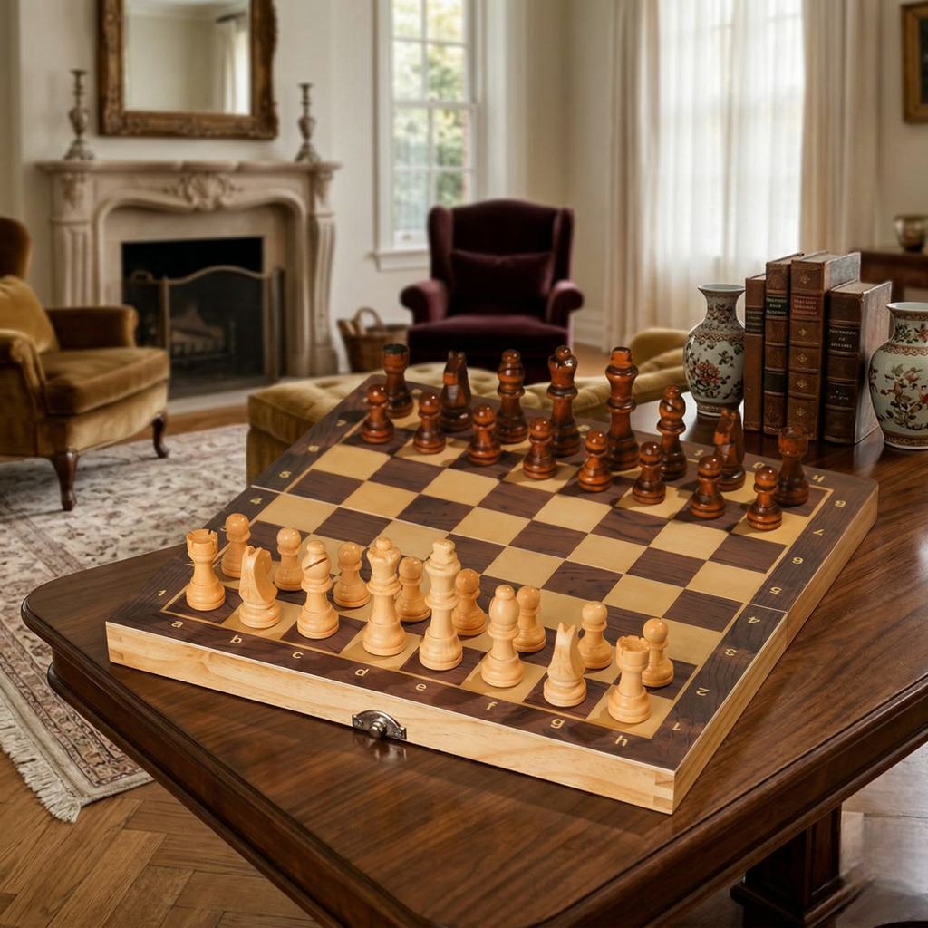 JEU D’ÉCHECS 3 EN 1 EN BOIS MASSIF PLIABLE 29x29 CM