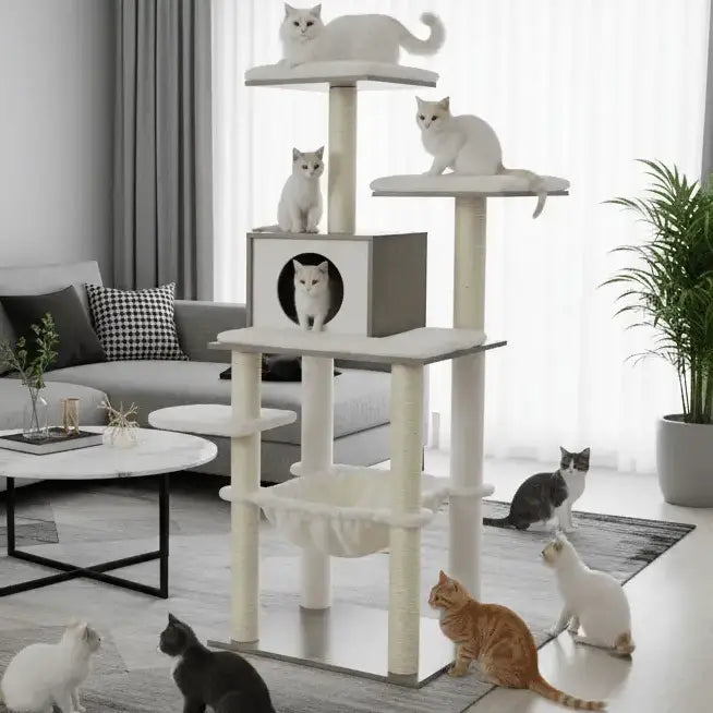 VeloursClimb – L’arbre à chat chic en bois au confort absolu 138 cm