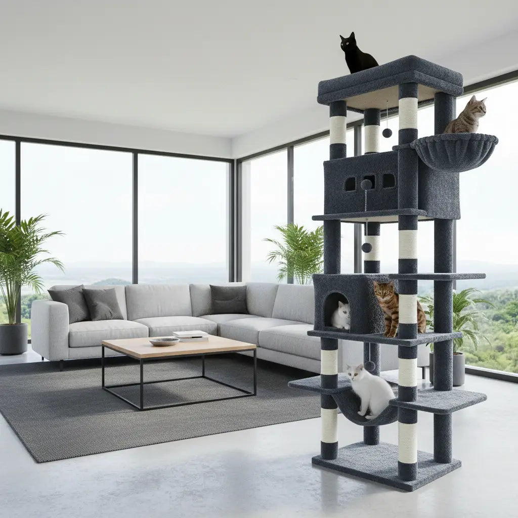 SkyLuxe Tower – Arbre à chat géant XXL 210 cm pour grands chats comme les Maine Coon