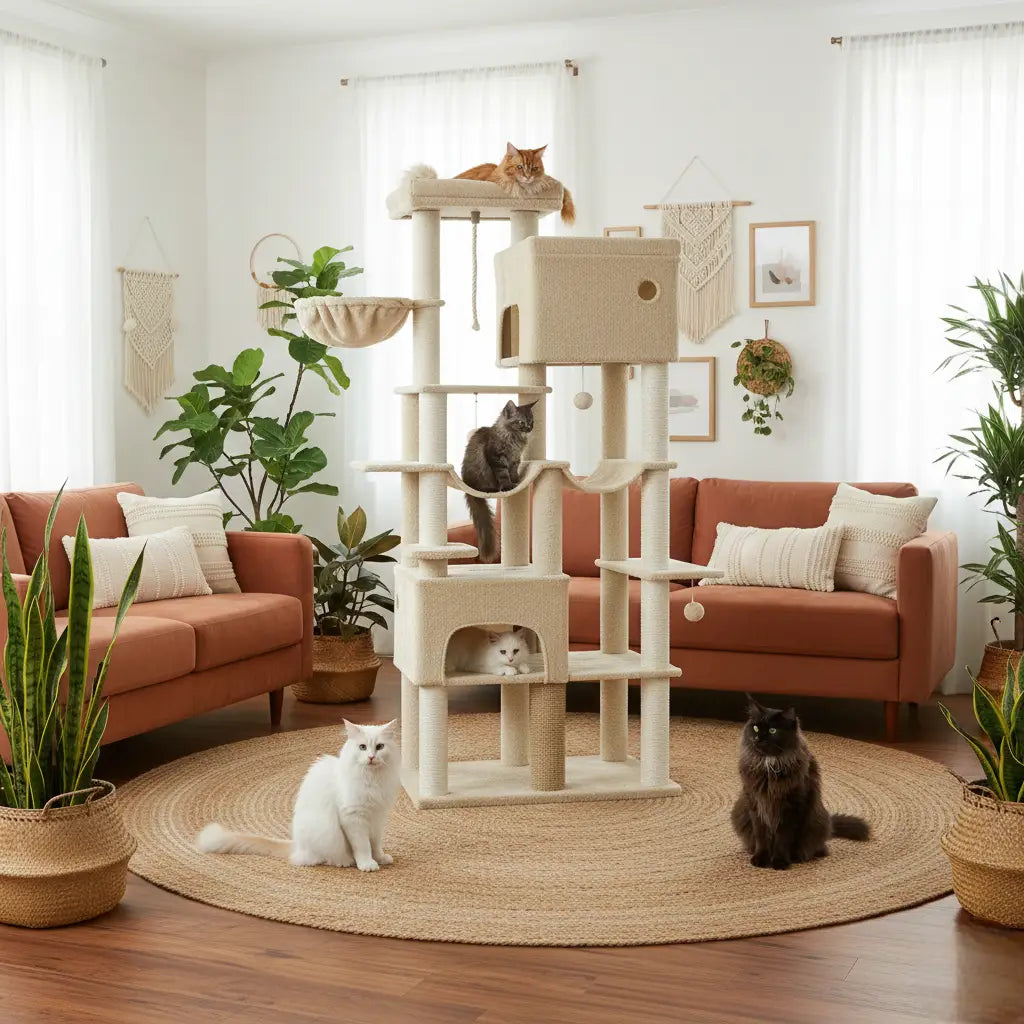 Arbre à chat XXL Titan Crown – Le palais vertical des grands chats comme les Maine Coon 200 cm