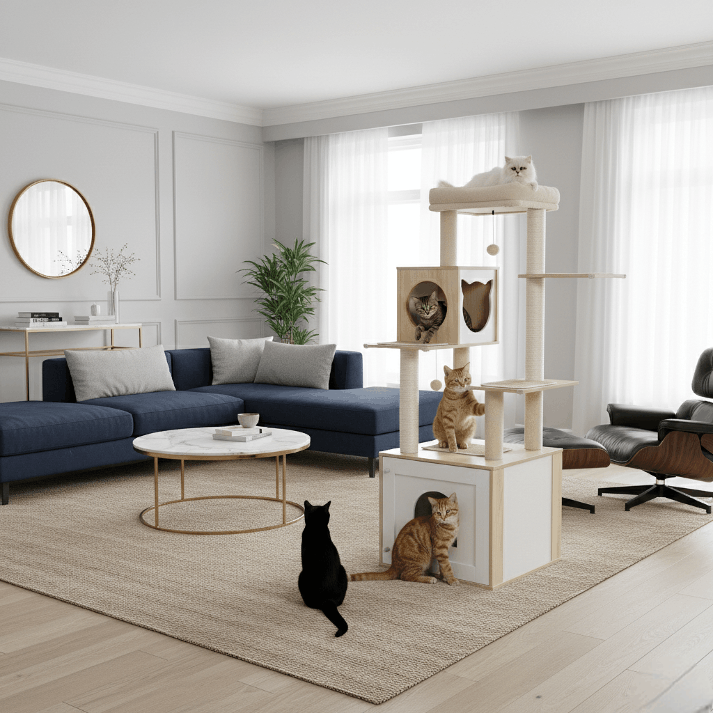 Arbre à chat  LitterLux Tower – La tour élégante qui cache la litière de votre chat 144cm