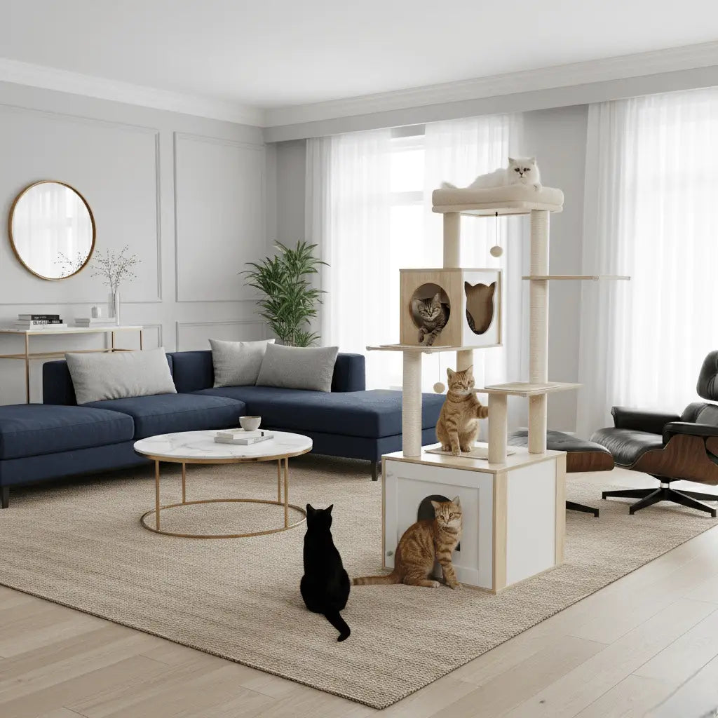 Arbre à chat  LitterLux Tower – La tour élégante qui cache la litière de votre chat 144cm
