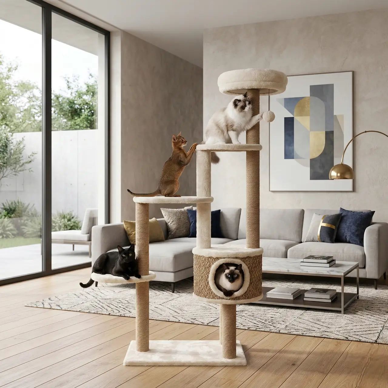 Veloura Tower – Arbre à Chat design en rotin et bois avec condo  148 cm