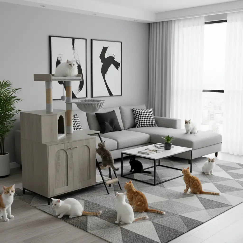 Arbre à chat SignatureLounge – Le meuble félin tout-en-un au design intelligent en bois massif 121 cm