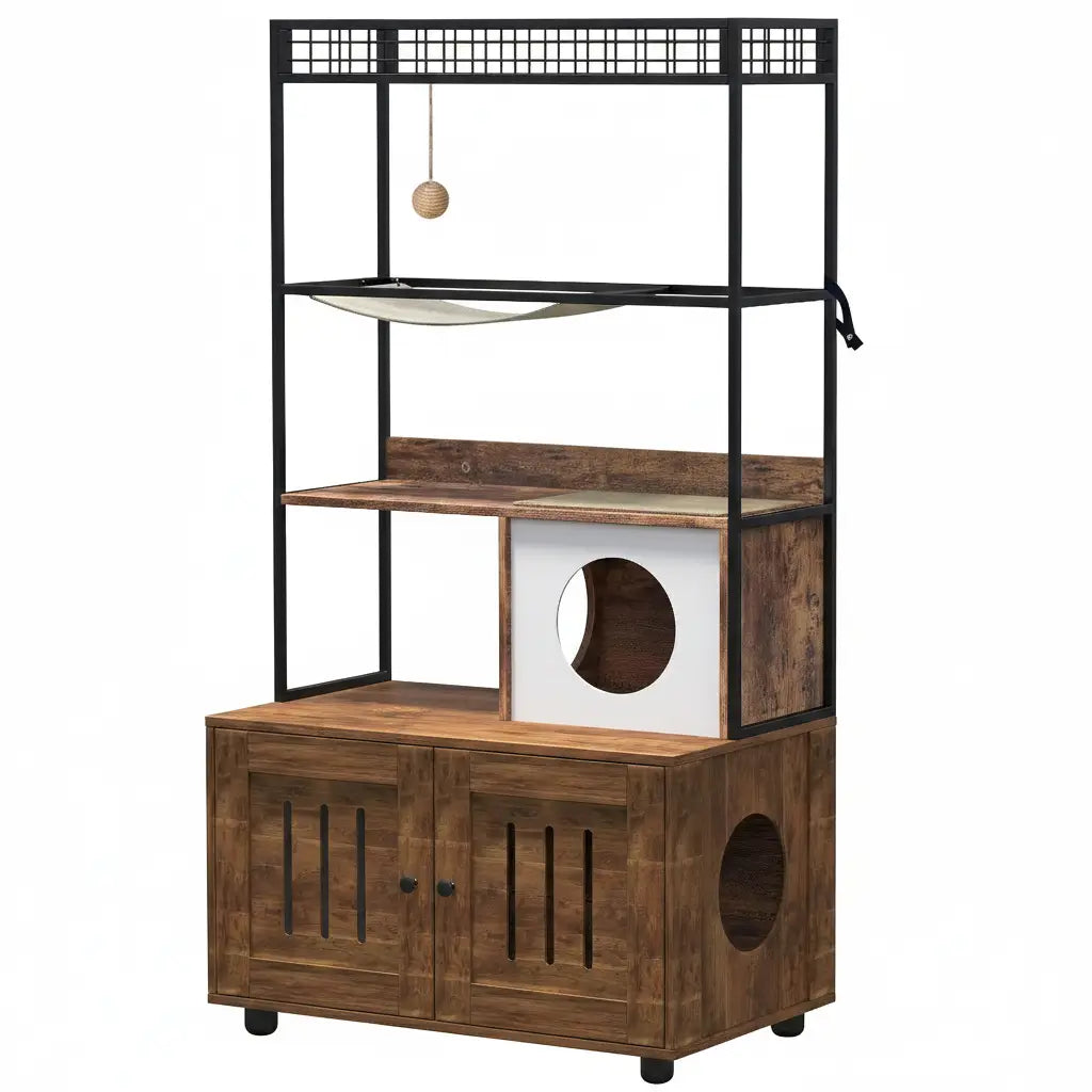 ARBRE À CHAT EN BOIS PRESTIGEHIDE 150 – LE MEUBLE FÉLIN 2-EN-1 CHIC ET INTELLIGENT 152 CM