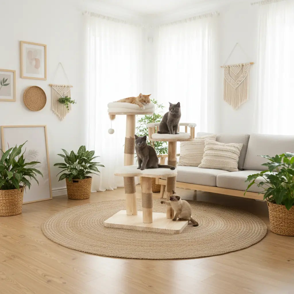 Oaklyn Prestige – arbre à chat design en bois massif naturel 98 cm