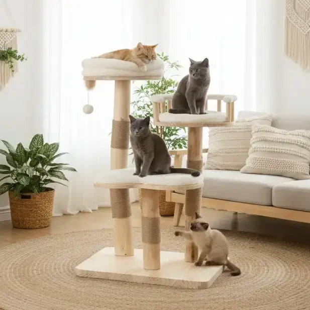 Oaklyn Prestige – arbre à chat design en bois massif naturel 98 cm