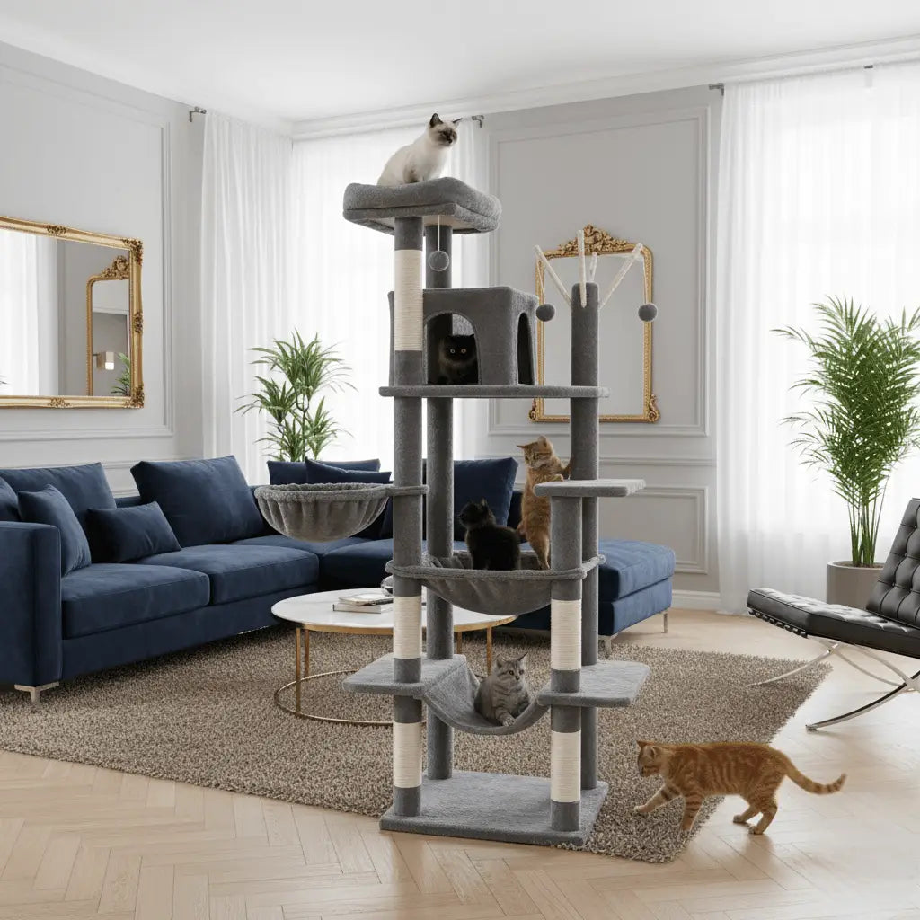 Le Skyline: Arbre à chat design avec condo privé et perchoir panoramique 175 cm