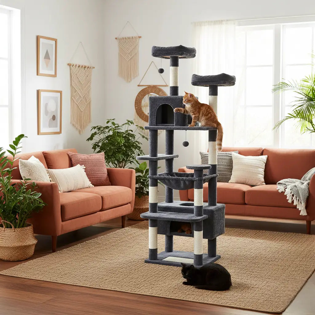 Arbre à chat XXL Imperial Heights – Le palace vertical pour grands chats comme les Maine Coon 184 cm