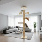 Arbre à chat XXL en bois massif Grand Félin 34 cm de diamètre  – La tour féline ultime du sol au plafond pour Maine Coon