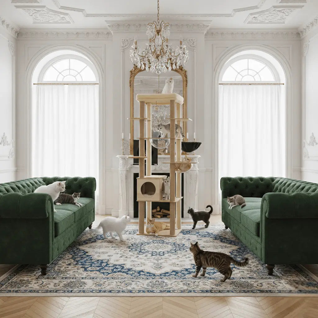 Arbre à chat en bois PrimeFeline 180 cm –  La tour féline haut de gamme pour chats d’intérieur