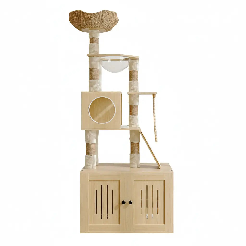 Arbre à chat en bois massif MajesticSuite – Le meuble félin tout-en-un au design luxueux 170 cm