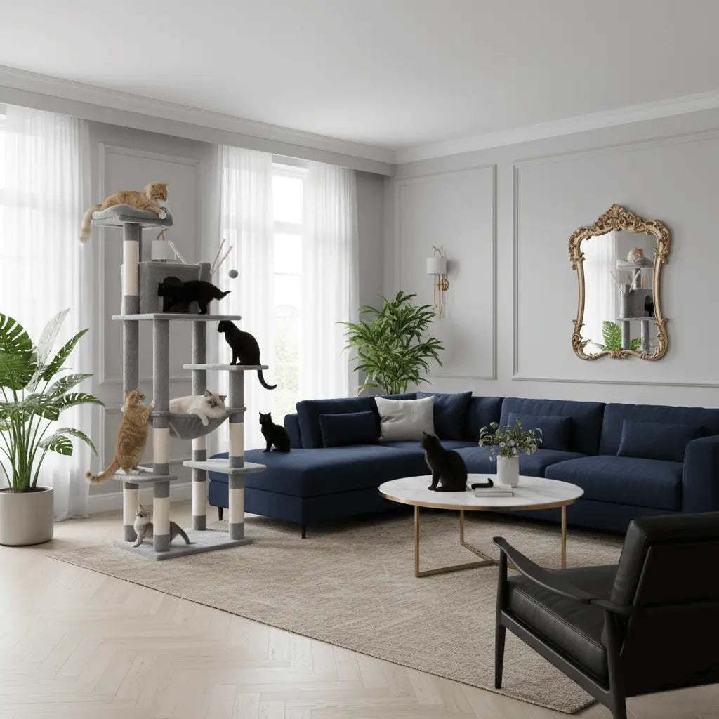 Le Skyline: Arbre à chat design avec condo privé et perchoir panoramique 175 cm