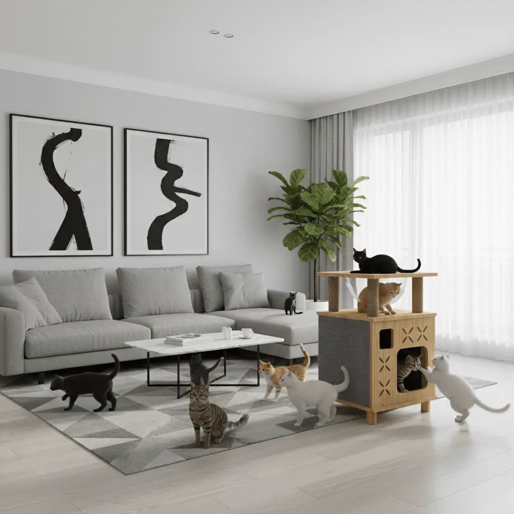 StudioCat – Le meuble félin tout-en-un au design raffiné en bois massif 61 cm
