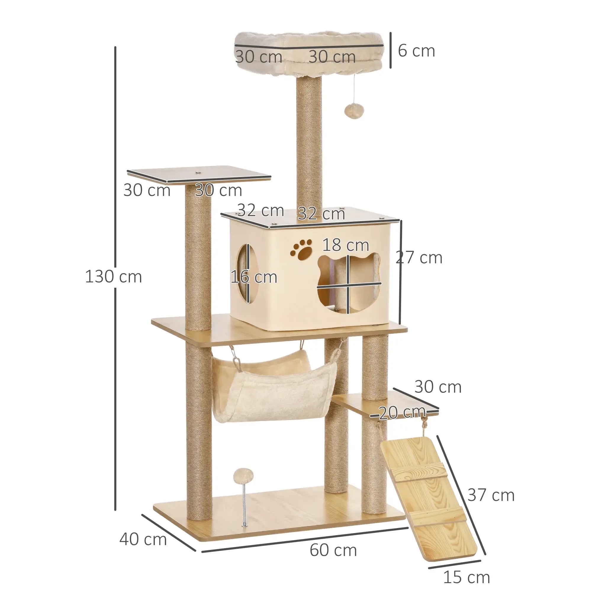 ARBRE À CHAT EN BOIS PALACE FÉLIN – LE TERRAIN DE JEU CHIC POUR VOTRE CHAT 130 CM