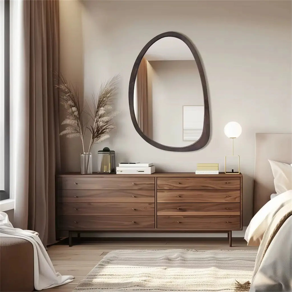 Miroir mural asymétrique en bois d’hévéa