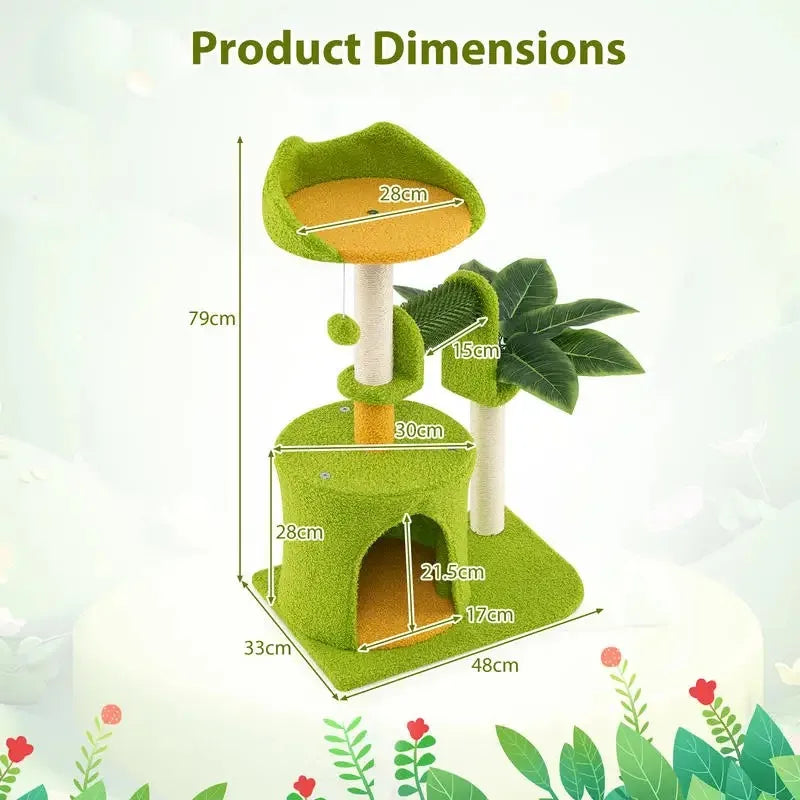 ARBRE À CHAT PALMIER AVEC NICHE ET BROSSE DE TOILETTAGE