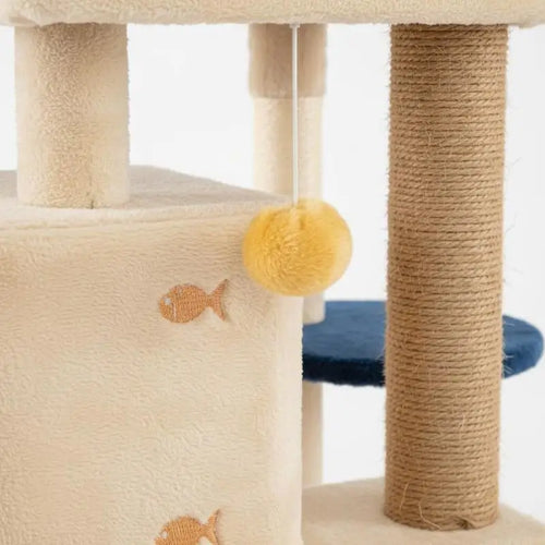 ARBRE À CHAT EN BOIS AVEC PLATEFORMES EN FORME DE POISSON