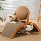 BALLE À GRIFFER POUR CHAT 2-EN-1 – JOUET EN BOIS MASSIF AVEC SURFACE EN SISAL RÉSISTANTE