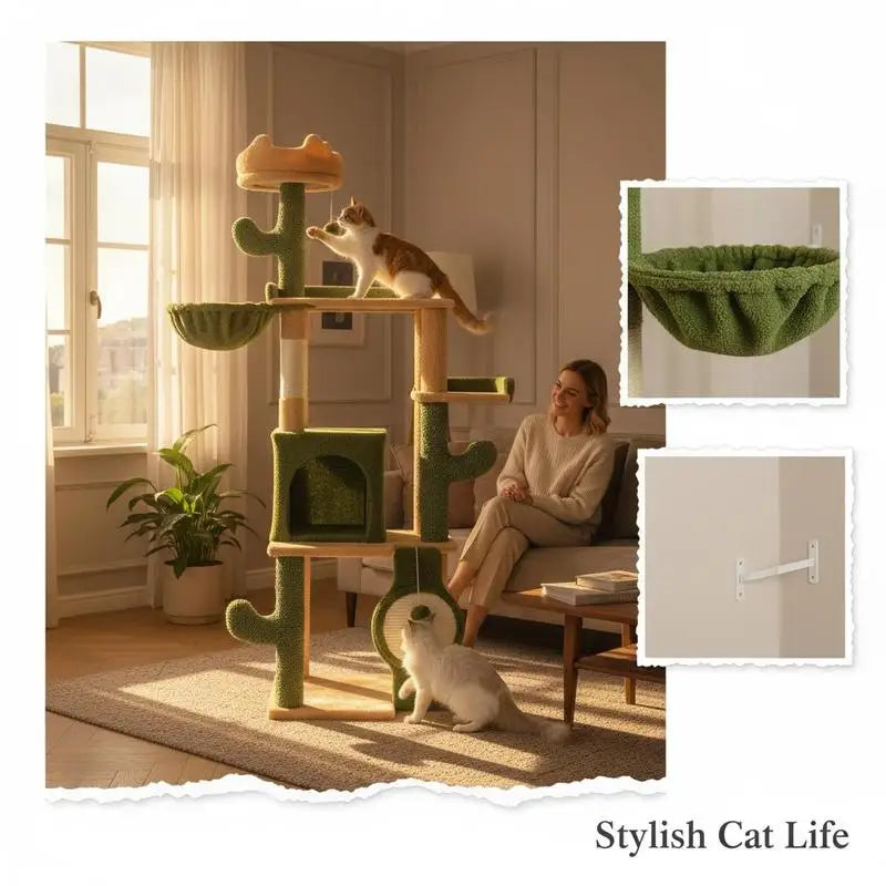 ARBRE À CHAT CACTUS 160 CM AVEC HAMAC ET NICHES