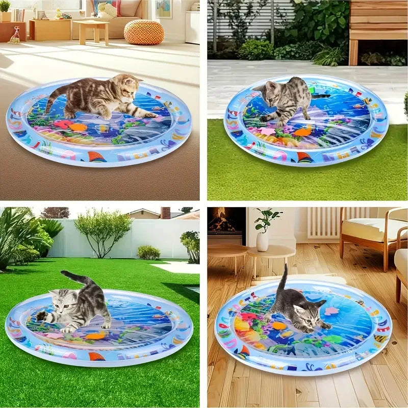 TAPIS DE JEU INTERACTIF POUR CHAT – TAPIS AQUATIQUE RAFRAÎCHISSANT AVEC POISSONS FLOTTANTS