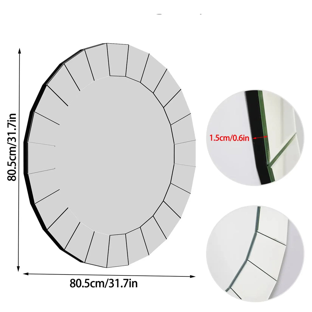 Grand miroir mural rond design moderne argent