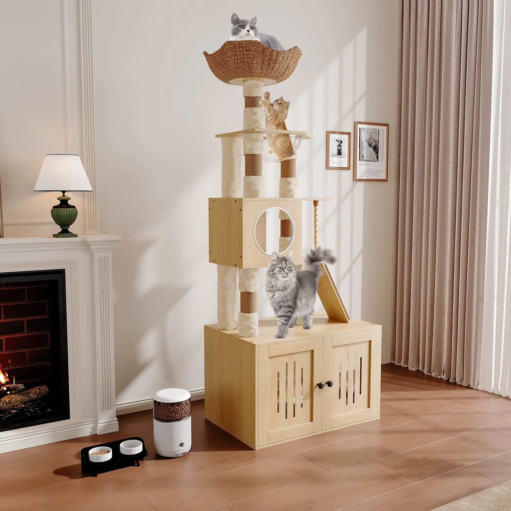 Arbre à chat en bois massif MajesticSuite – Le meuble félin tout-en-un au design luxueux 170 cm