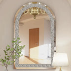 Grand miroir mural arqué argent à cristaux scintillants