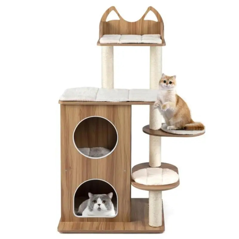 ARBRE À CHAT EN BOIS 2 ÉTAGES AVEC DOUBLE NICHE
