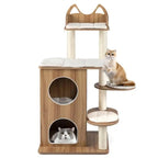ARBRE À CHAT EN BOIS 2 ÉTAGES AVEC DOUBLE NICHE