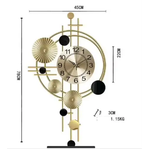 Horloge murale artistique dorée et noire design géométrique luxe 78 cm
