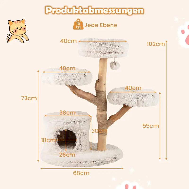 FINI LES ARBRES À CHAT INSTABLES – ARBRE À CHAT EN BOIS NATUREL AVEC TRONC VÉRITABLE