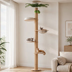 Arbre à chat du sol au plafond avec griffoir en sisal, lit en acrylique et perchoir supérieur
